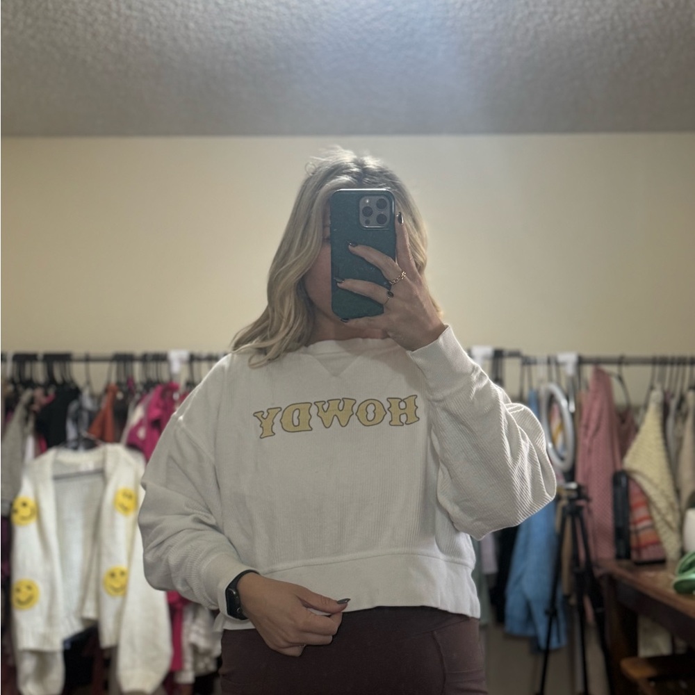 Howdy White Cropped Sweatshirt by  Chicka-d